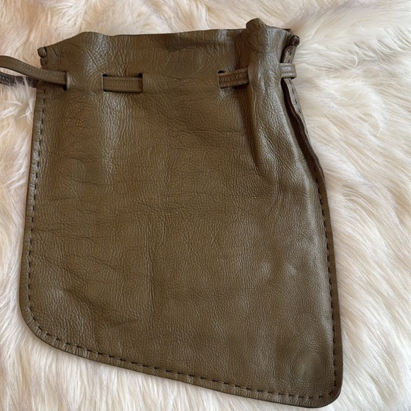 Mid Century Modern Olive Green Leather Asymmetrical Bag - Picture 5 of 11